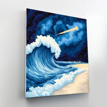 Katsushika Hokusai Inspired Comet Over Coastal Waves Number painting