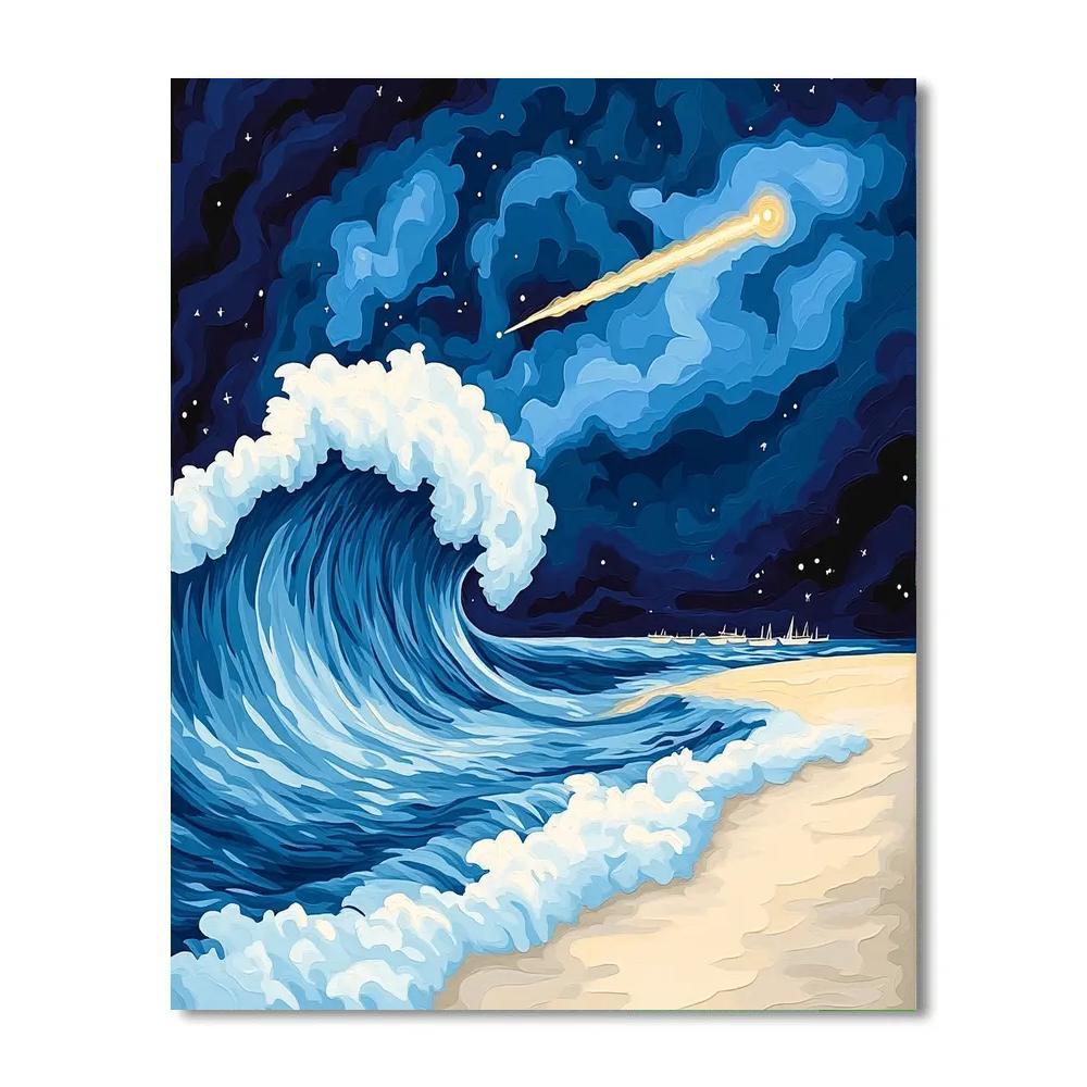 Katsushika Hokusai Inspired Comet Over Coastal Waves Number painting