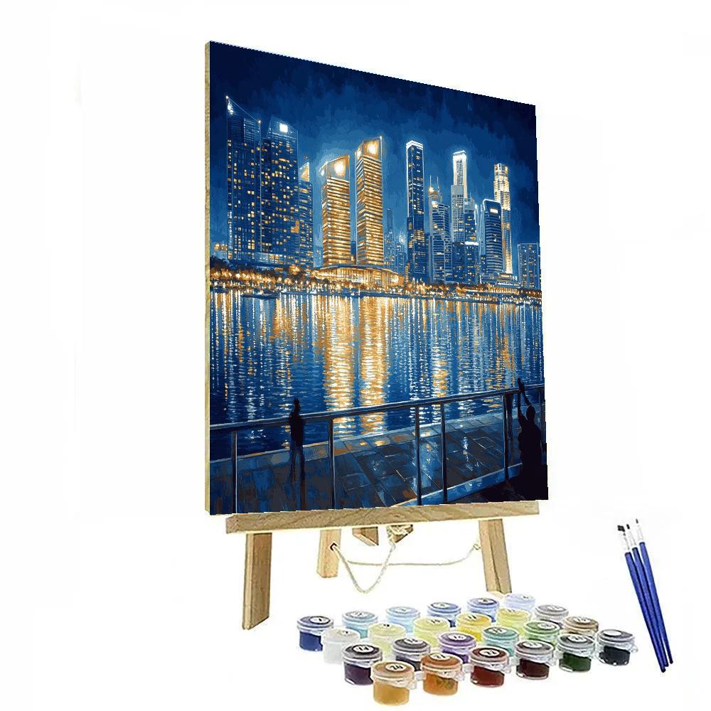 Marina Bay Skyline Reflections Singapore Number painting