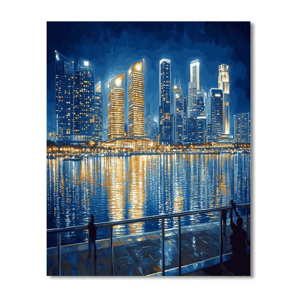 Marina Bay Skyline Reflections Singapore Number painting