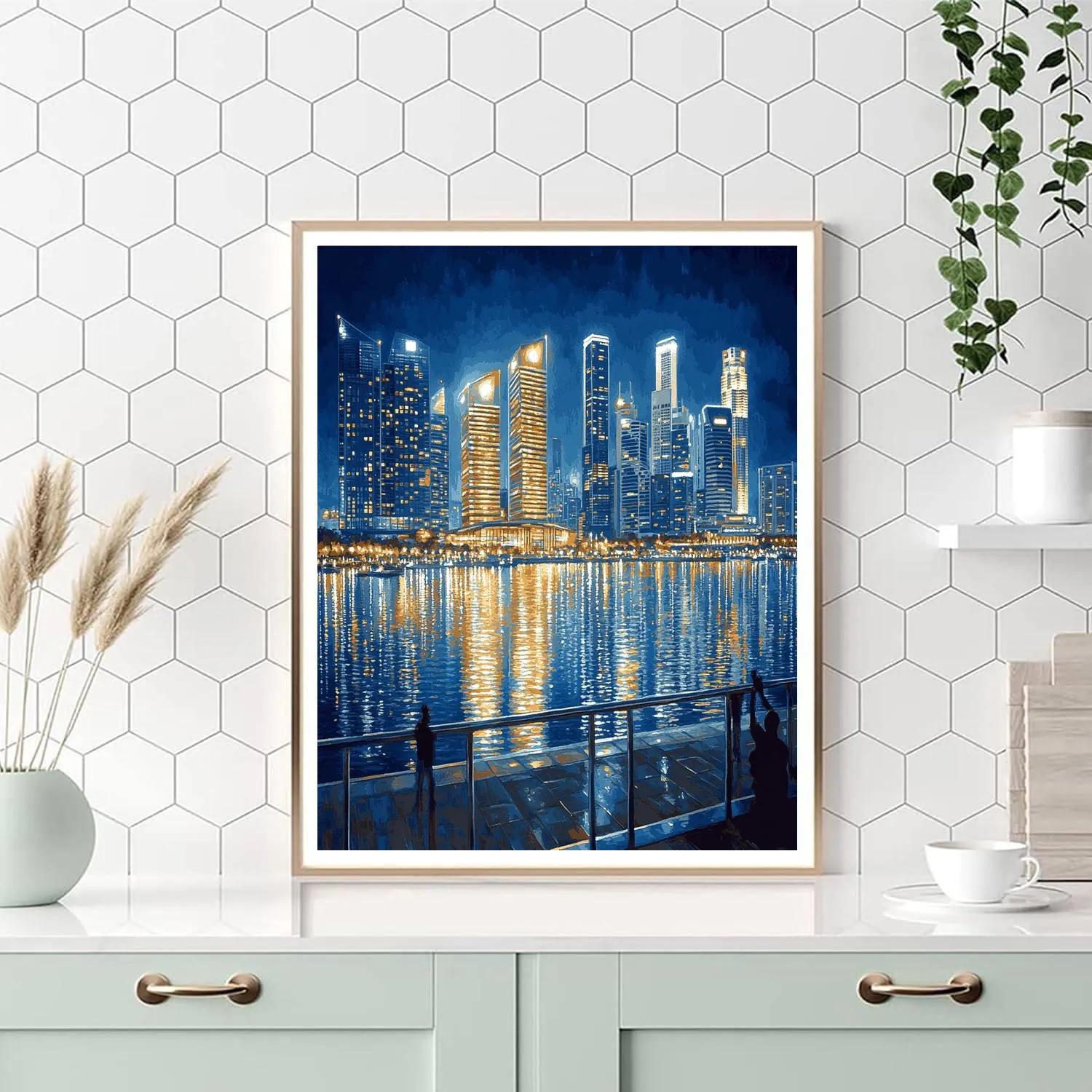 Marina Bay Skyline Reflections Singapore Number painting