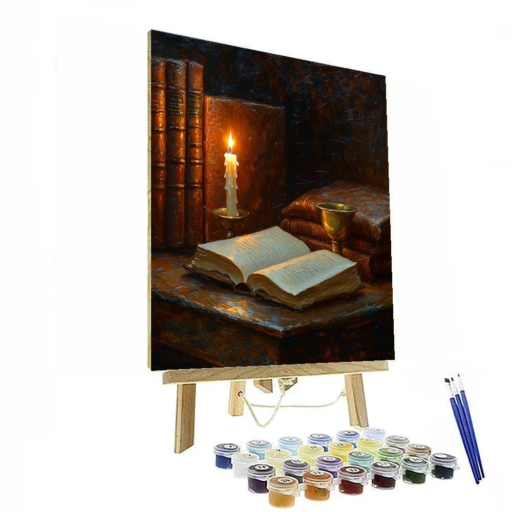 Rembrandt Inspired Candlelit Library Study paint by number