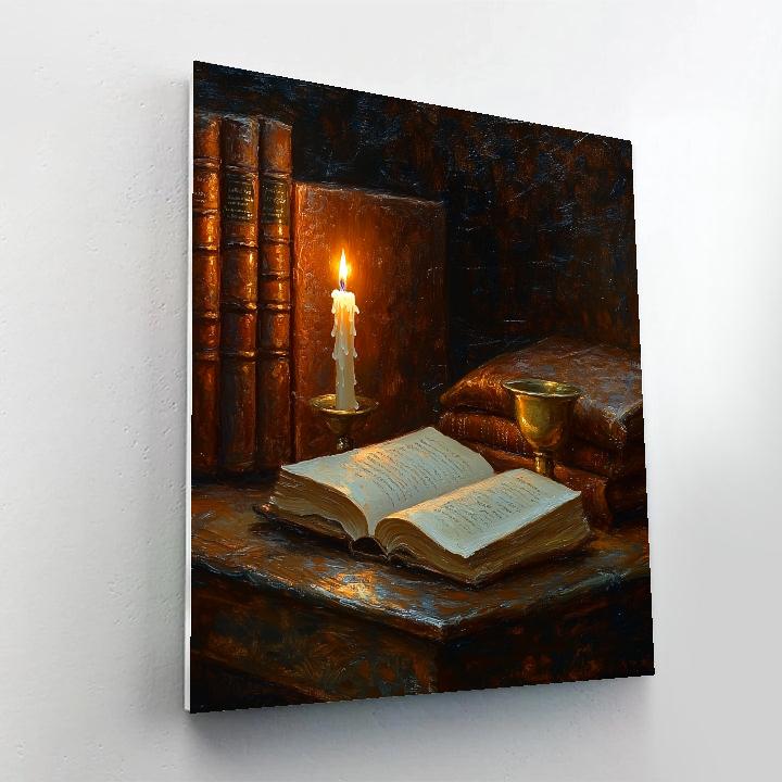 Rembrandt Inspired Candlelit Library Study paint by number