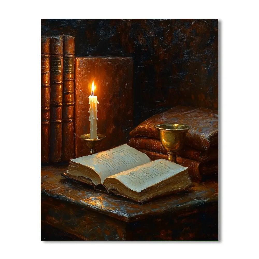 Rembrandt Inspired Candlelit Library Study paint by number