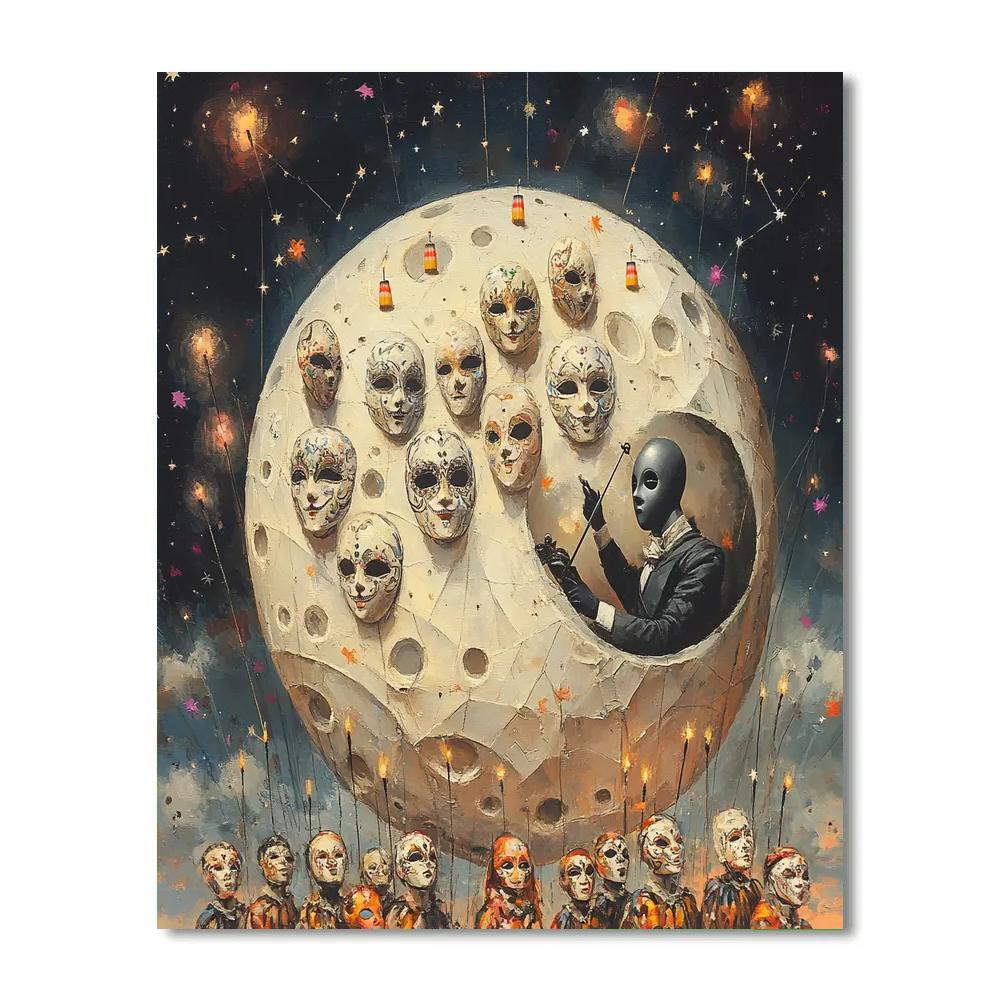 Spooky Opera Mask Parade On A Paper Moon Paint by numbers kits