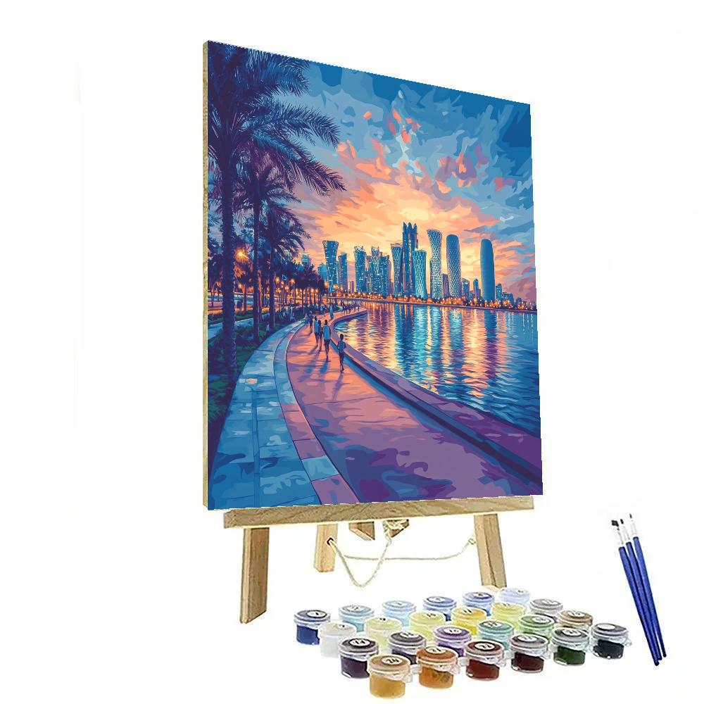 Sunset On The Corniche With Doha Skyline Doha Qatar Painting by numbers kit
