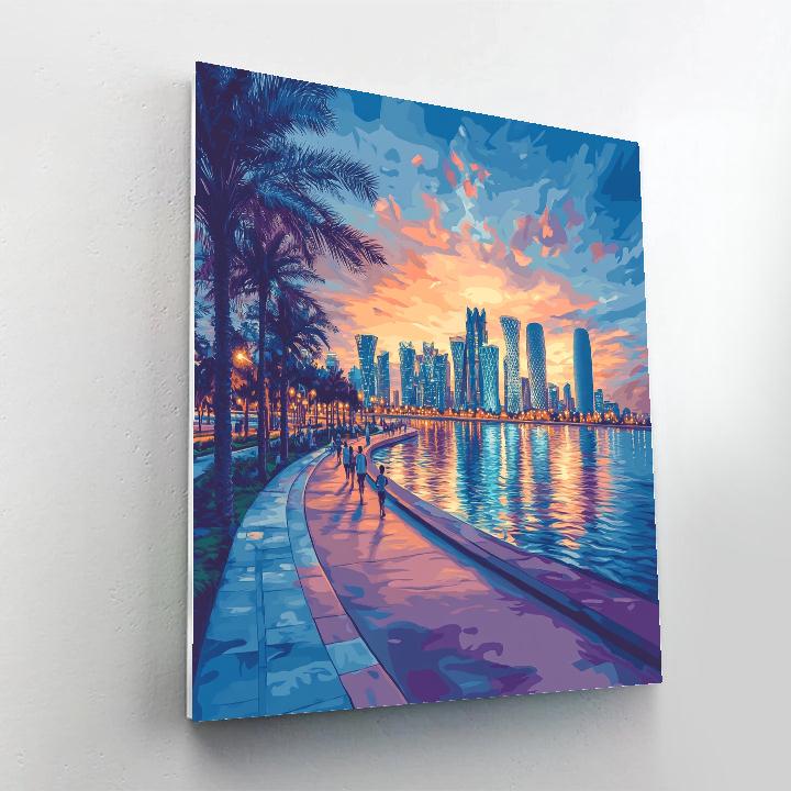 Sunset On The Corniche With Doha Skyline Doha Qatar Painting by numbers kit