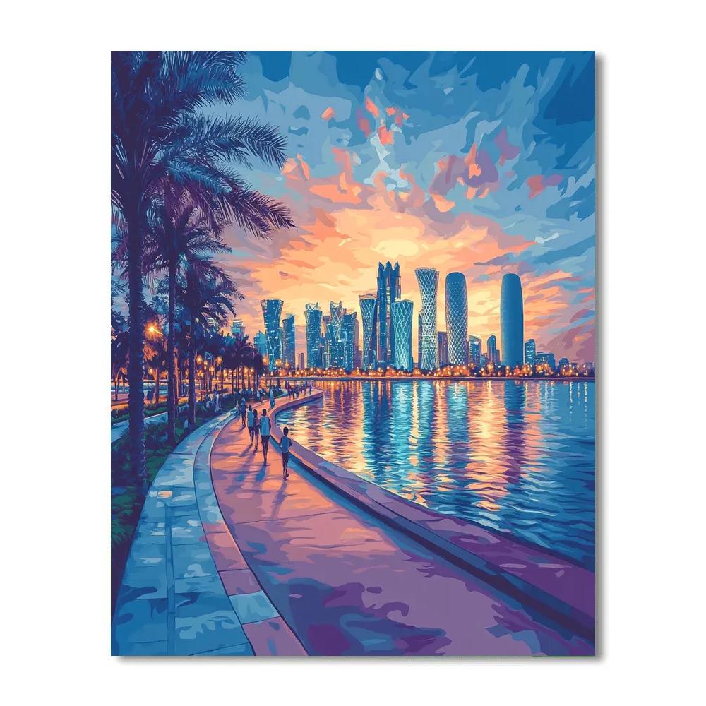 Sunset On The Corniche With Doha Skyline Doha Qatar Painting by numbers kit