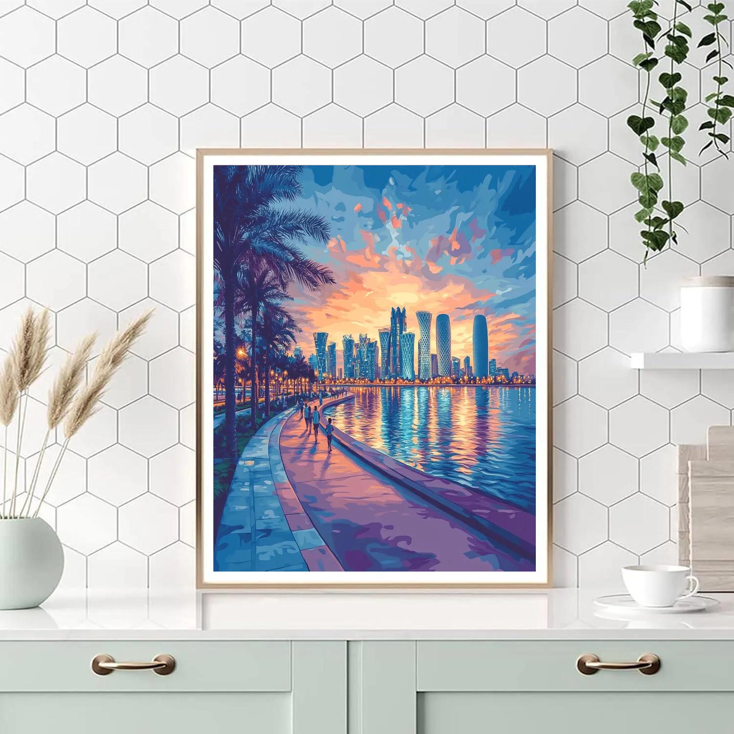 Sunset On The Corniche With Doha Skyline Doha Qatar Painting by numbers kit