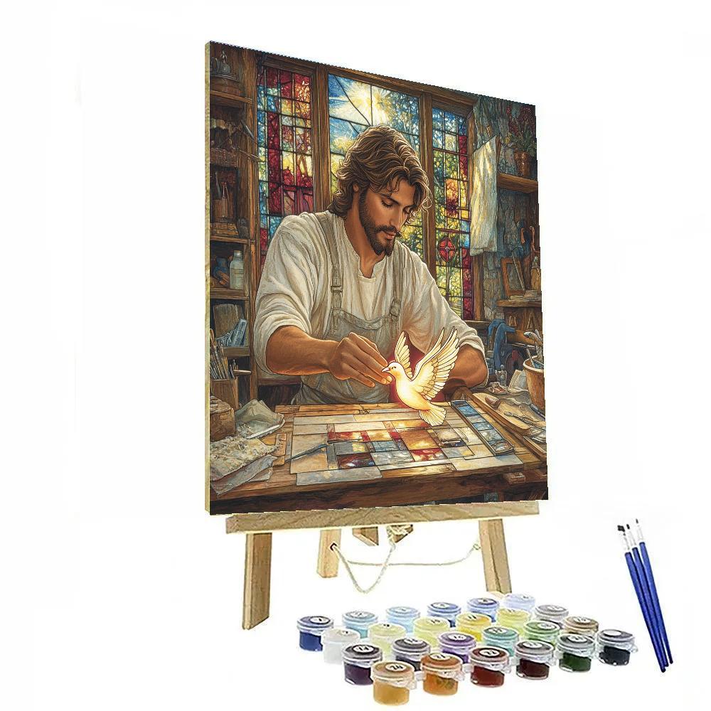 Jesus In The Stained Glass Workshop Painting by numbers kit
