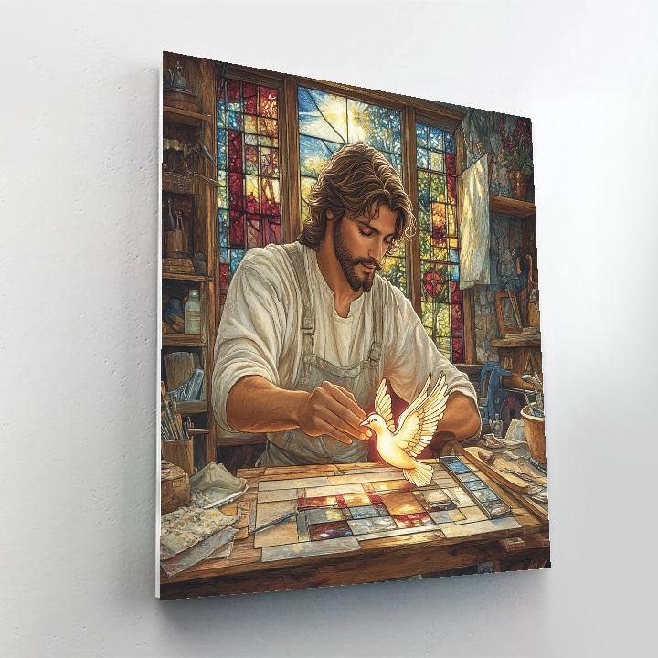 Jesus In The Stained Glass Workshop Painting by numbers kit