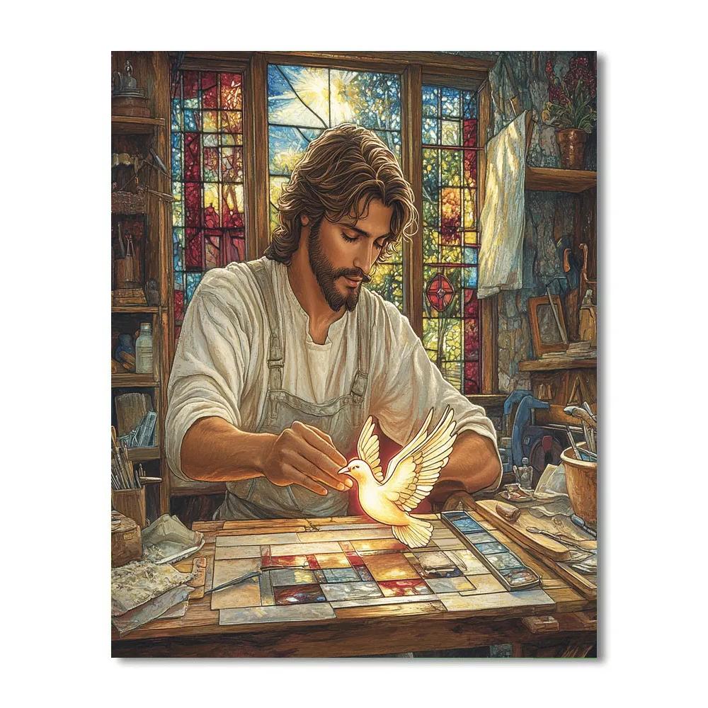 Jesus In The Stained Glass Workshop Painting by numbers kit