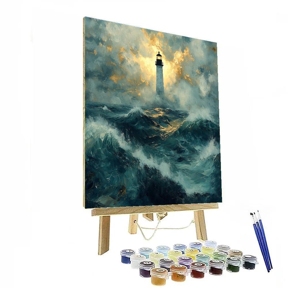 JMW Turner Inspired Stormy Sea With Distant Lighthouse paint by number