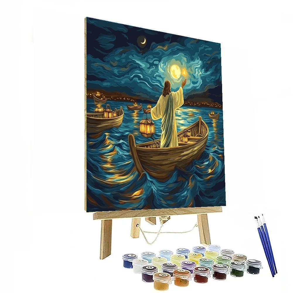 Boat Lanterns With Jesus On The Sea Paint by numbers art