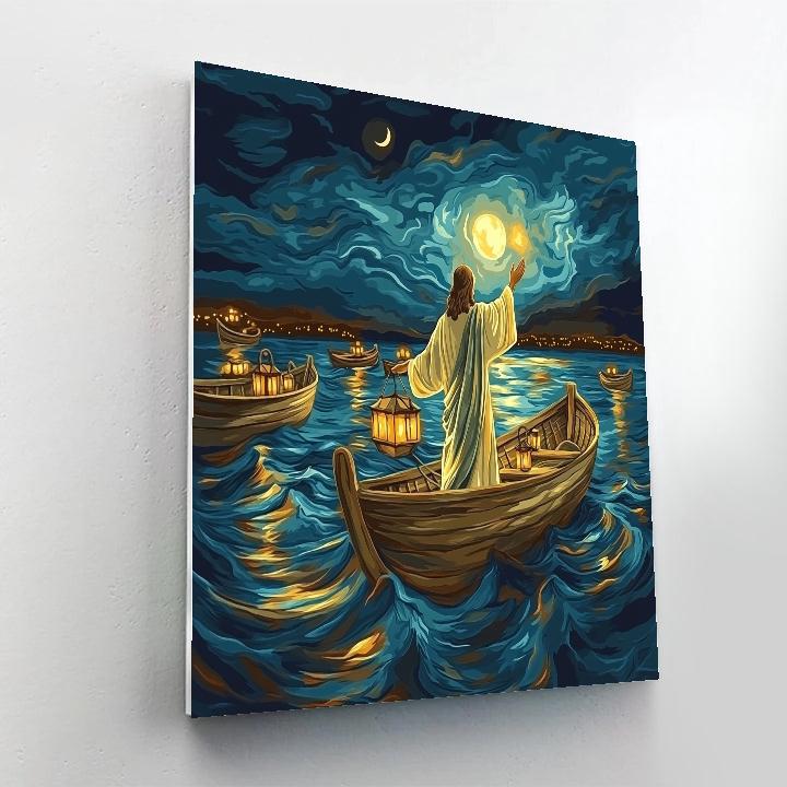Boat Lanterns With Jesus On The Sea Paint by numbers art