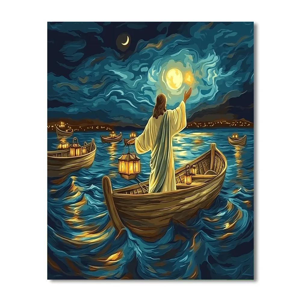 Boat Lanterns With Jesus On The Sea Paint by numbers art
