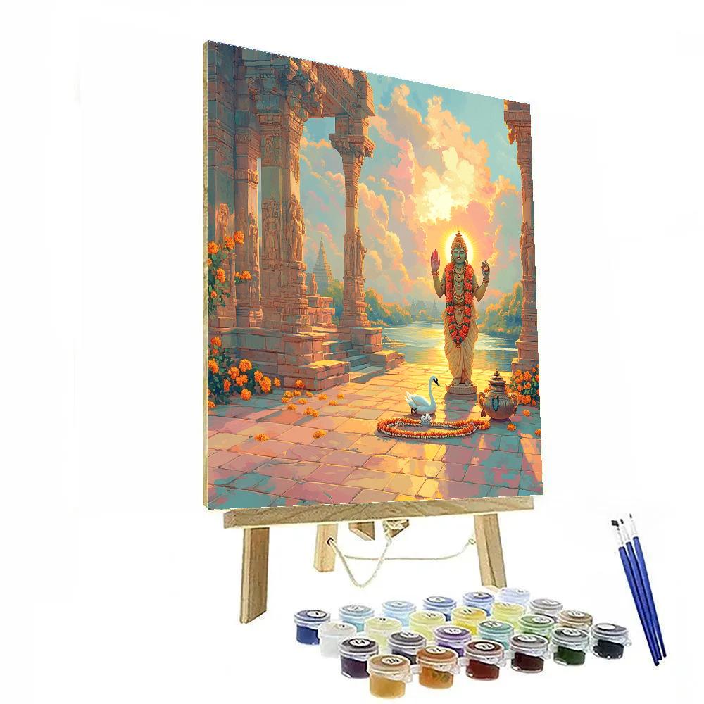Temple Courtyard With Brahma Sunrise Painting by numbers kit