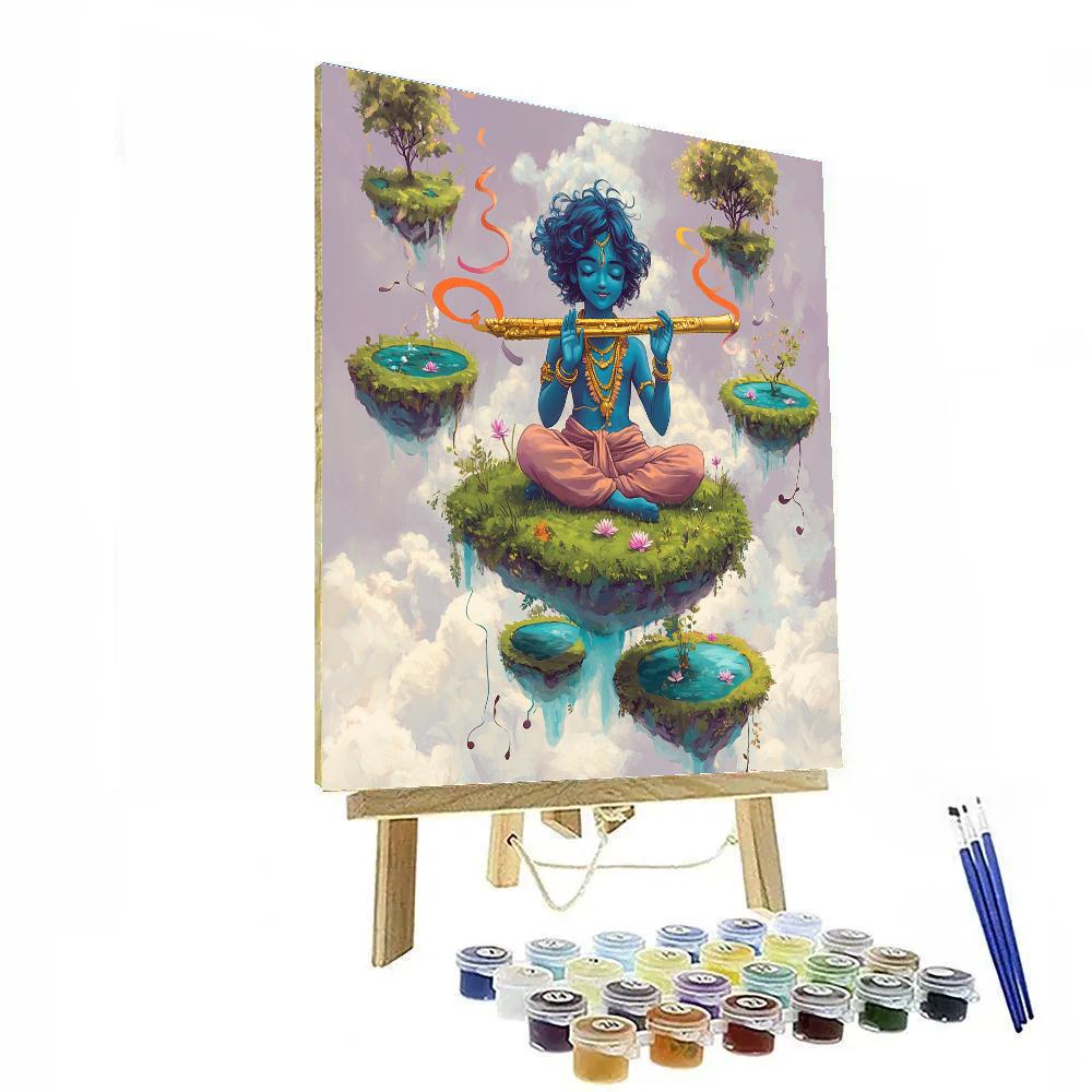 Krishna Playing Raga To Floating Islands paint by color