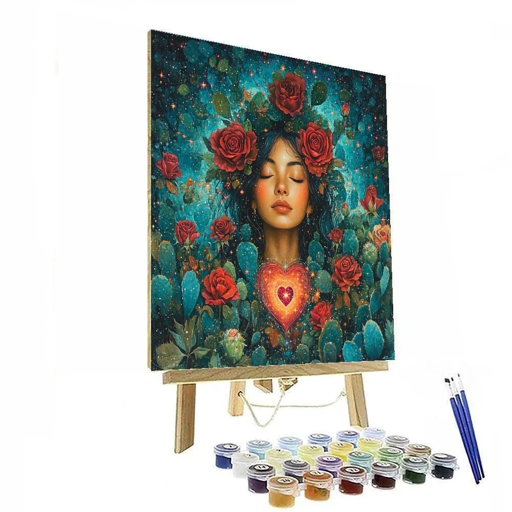 Frida Kahlo Inspired Portrait With Cosmic Heart Garden Painting by numbers kit