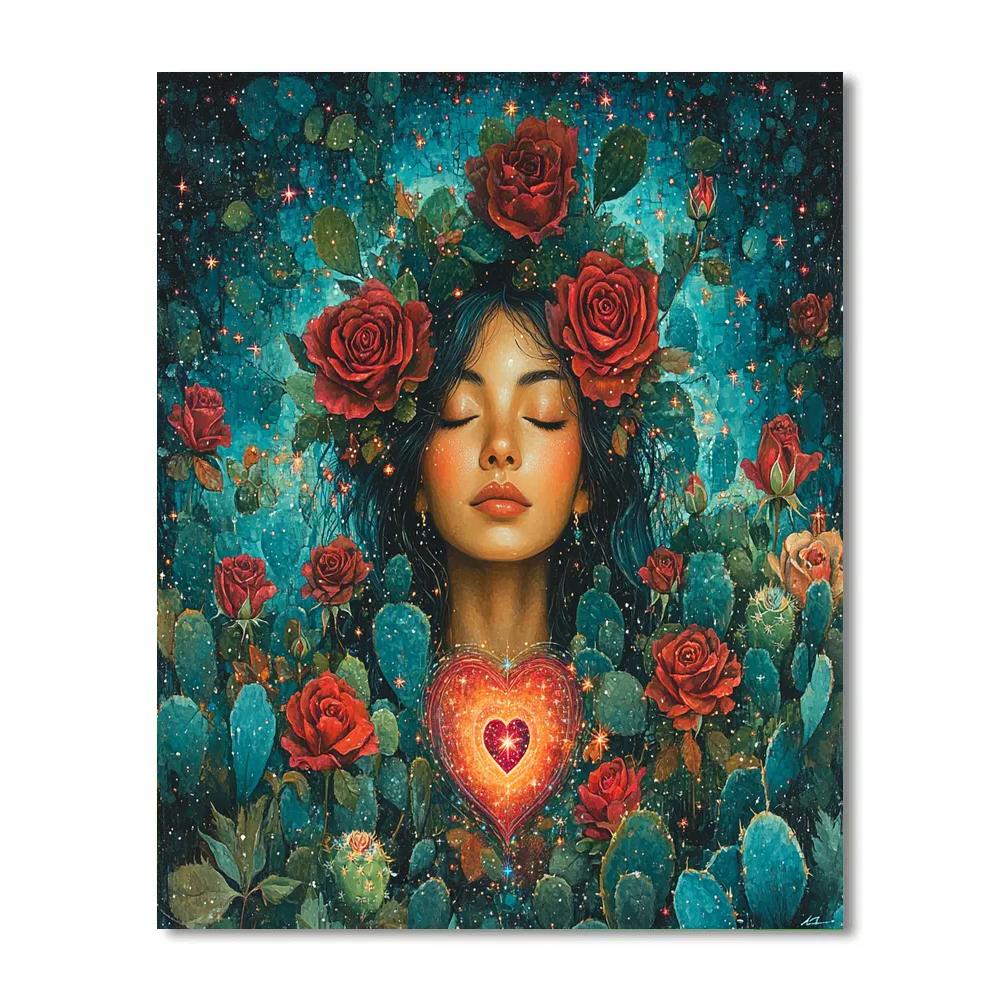 Frida Kahlo Inspired Portrait With Cosmic Heart Garden Painting by numbers kit