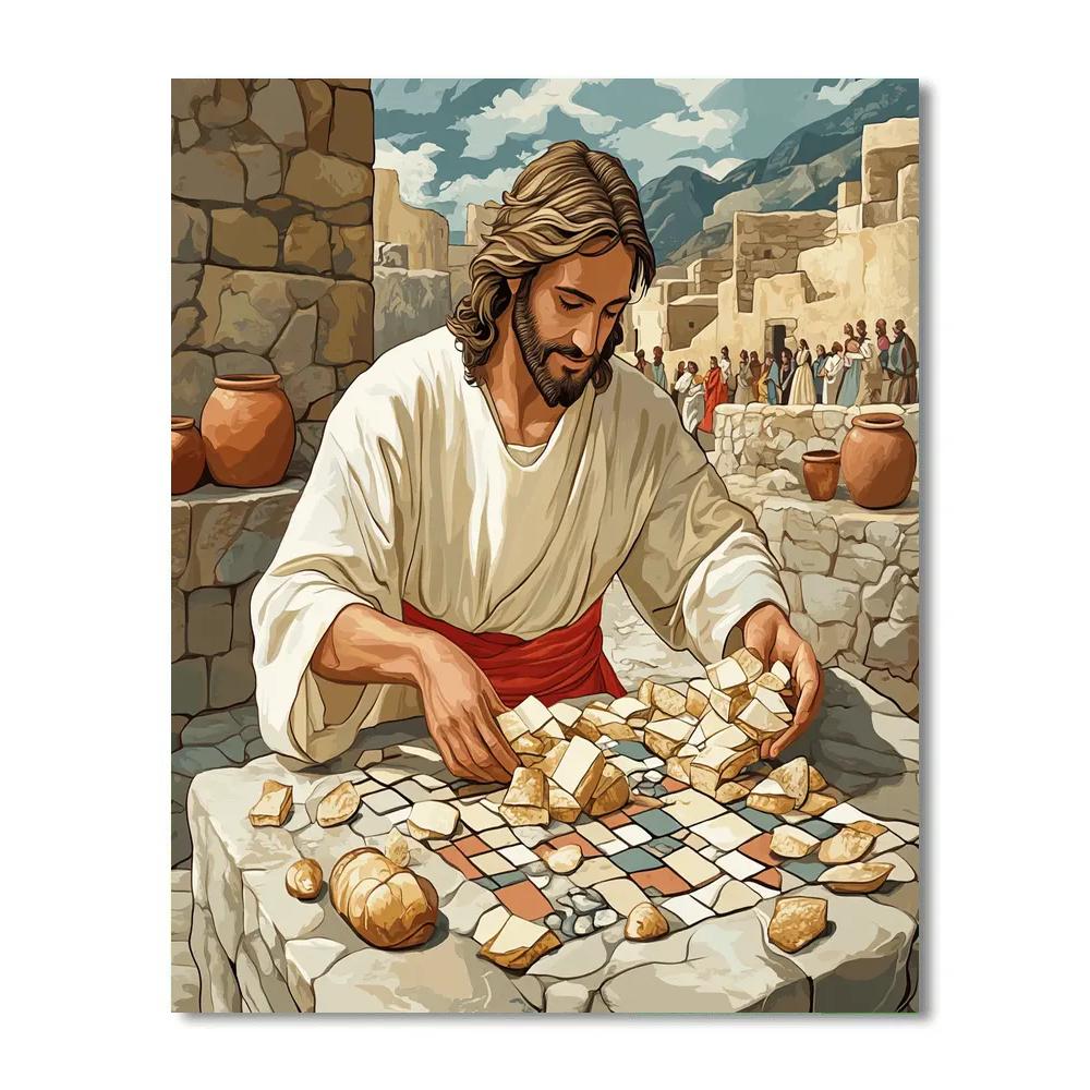 Jesus Bread And Fish Mosaic Table Paint by numbers kits