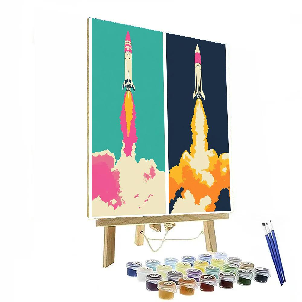 Andy Warhol Inspired Pop Art Rocket Launch Diptych DIY paint by numbers