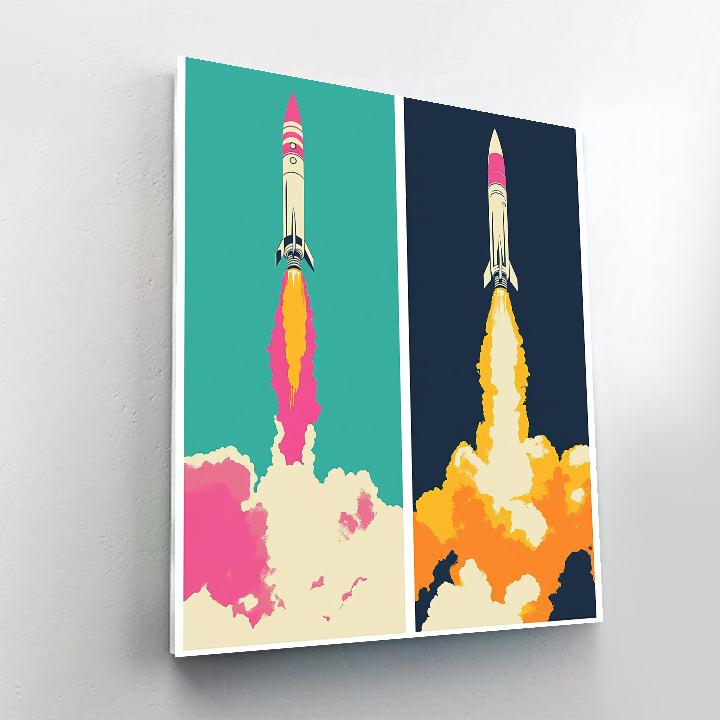 Andy Warhol Inspired Pop Art Rocket Launch Diptych DIY paint by numbers