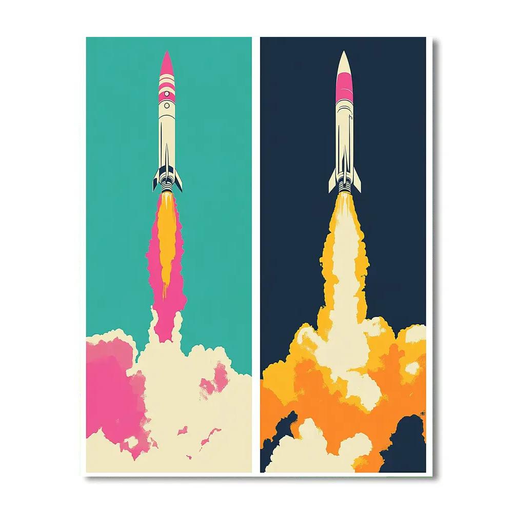 Andy Warhol Inspired Pop Art Rocket Launch Diptych DIY paint by numbers