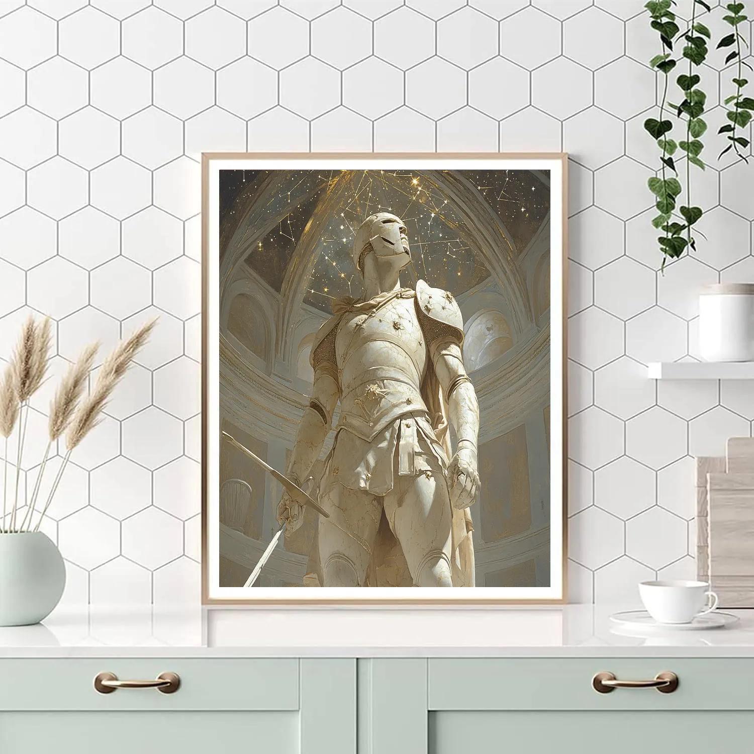 Michelangelo Inspired Marble Warrior Under Star Vault Paint by numbers art