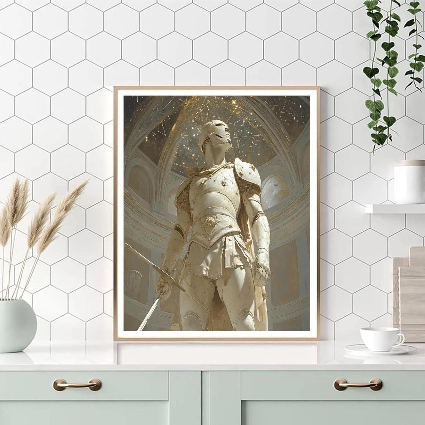 Michelangelo Inspired Marble Warrior Under Star Vault Paint by numbers art