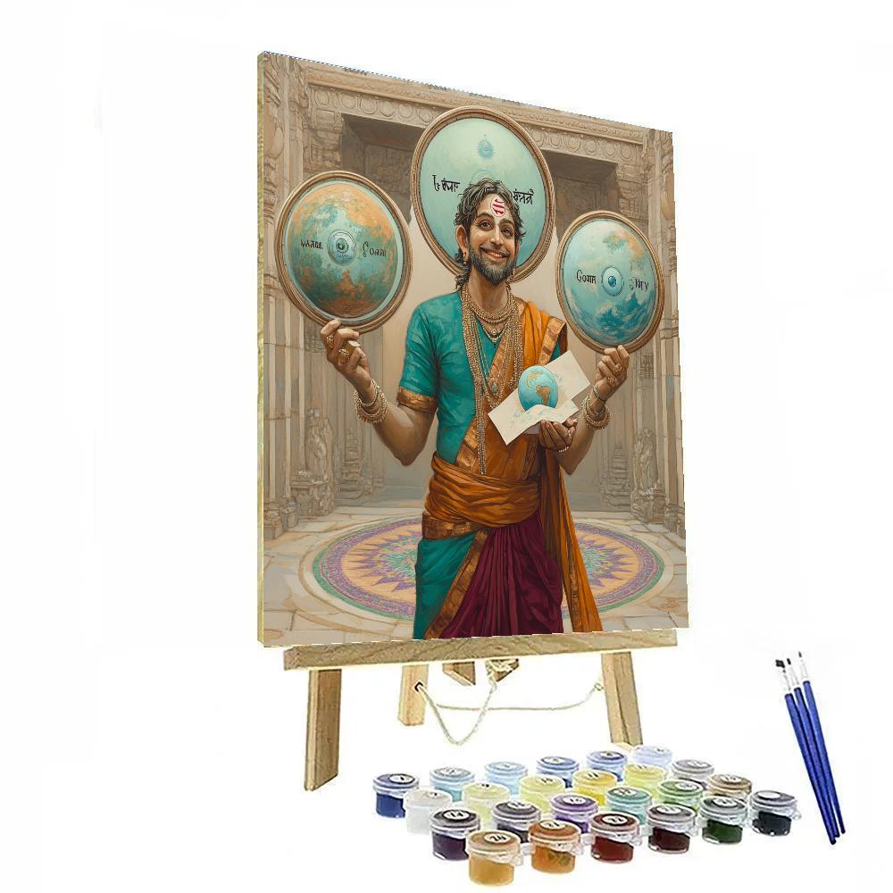 Vamana Measures The Three Worlds With Miniature Maps Number painting
