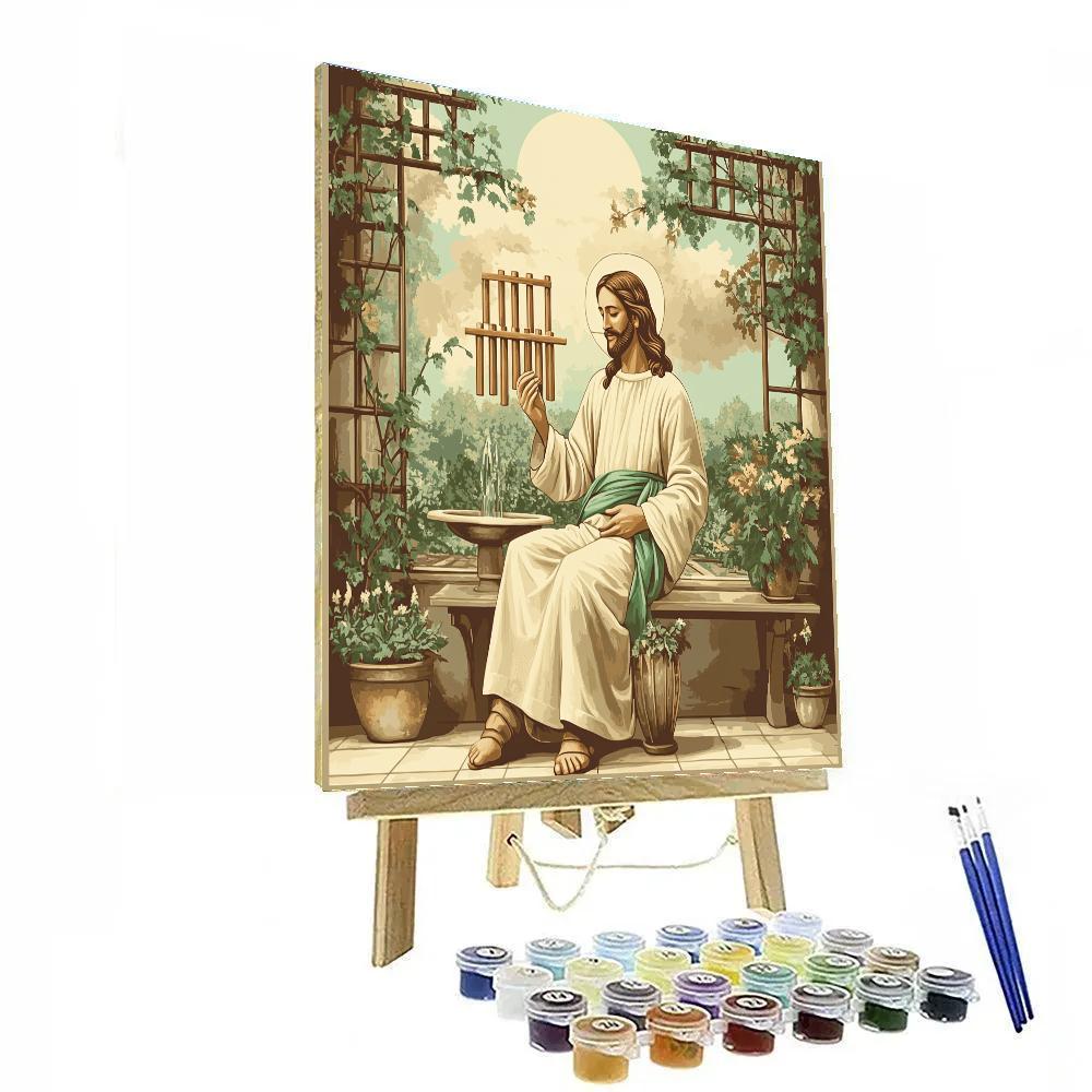 Wind Chimes And Jesus In A Courtyard Painting by numbers kit