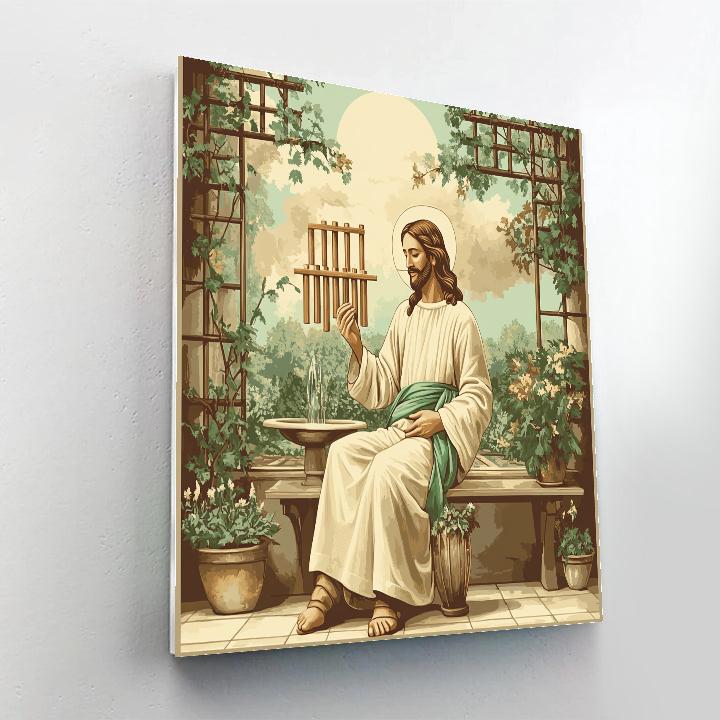 Wind Chimes And Jesus In A Courtyard Painting by numbers kit