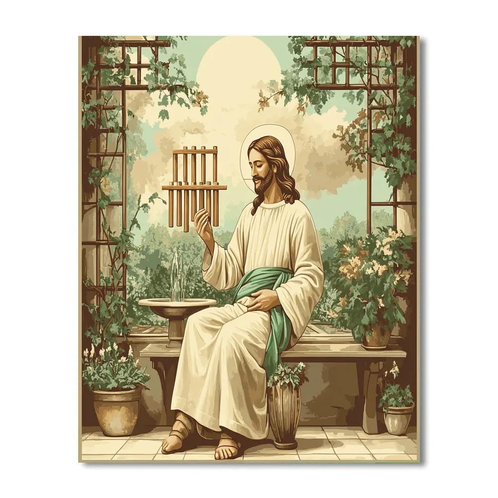 Wind Chimes And Jesus In A Courtyard Painting by numbers kit