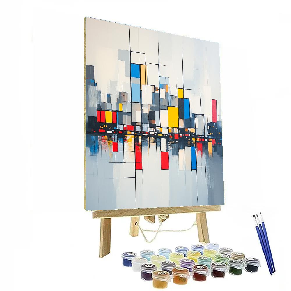 Piet Mondrian Inspired Futuristic City Grid At Dusk Numbered painting kits