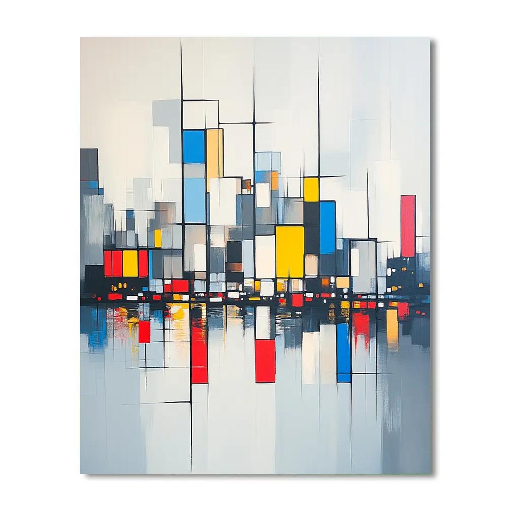 Piet Mondrian Inspired Futuristic City Grid At Dusk Numbered painting kits