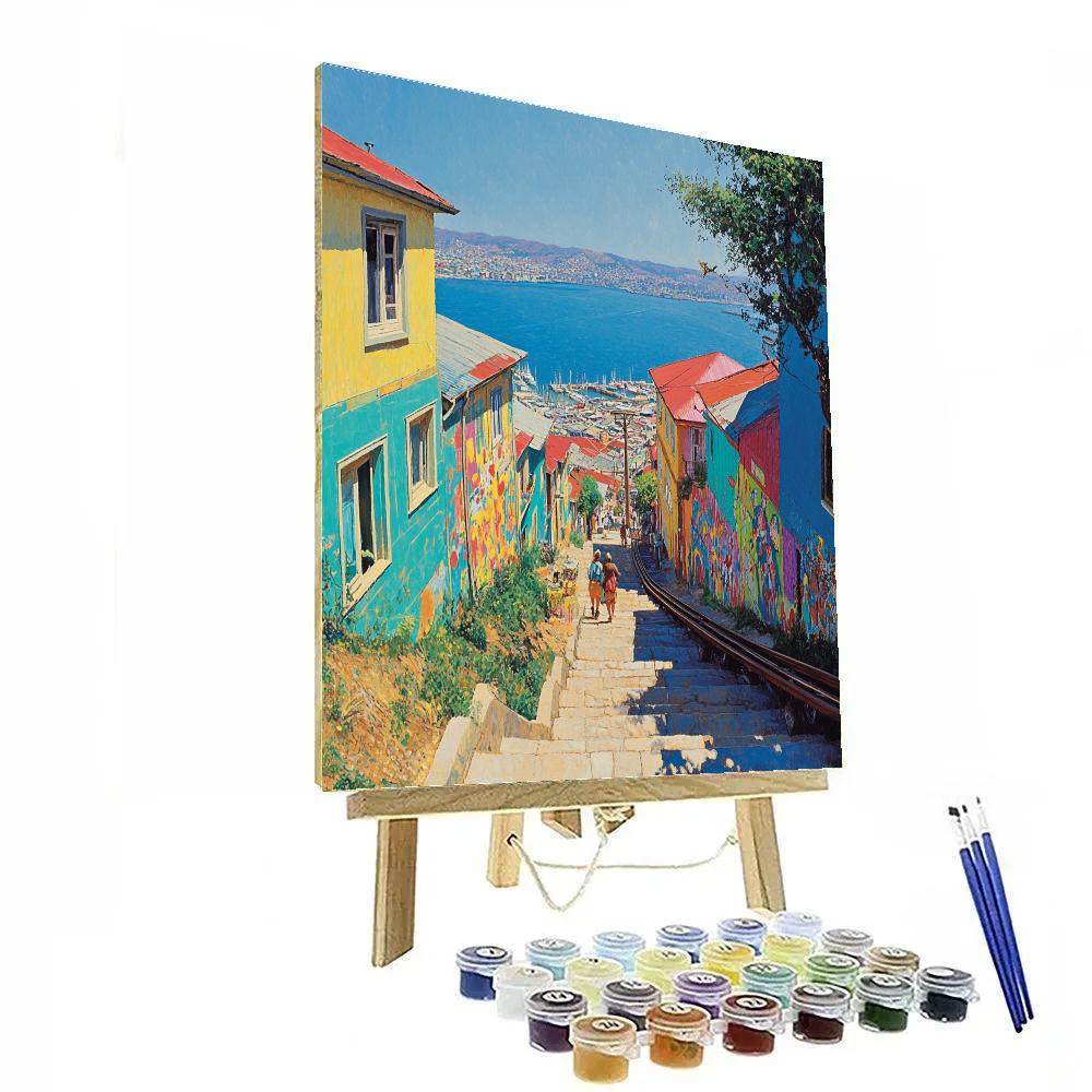 Colorful Stairways Of Valparaiso Hillside View Valparaiso Chile paint by numbers