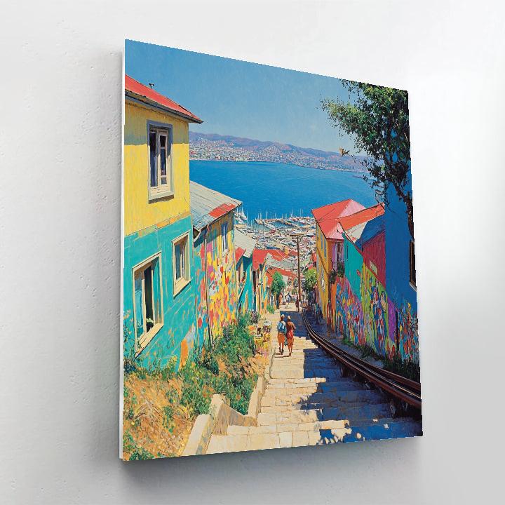 Colorful Stairways Of Valparaiso Hillside View Valparaiso Chile paint by numbers