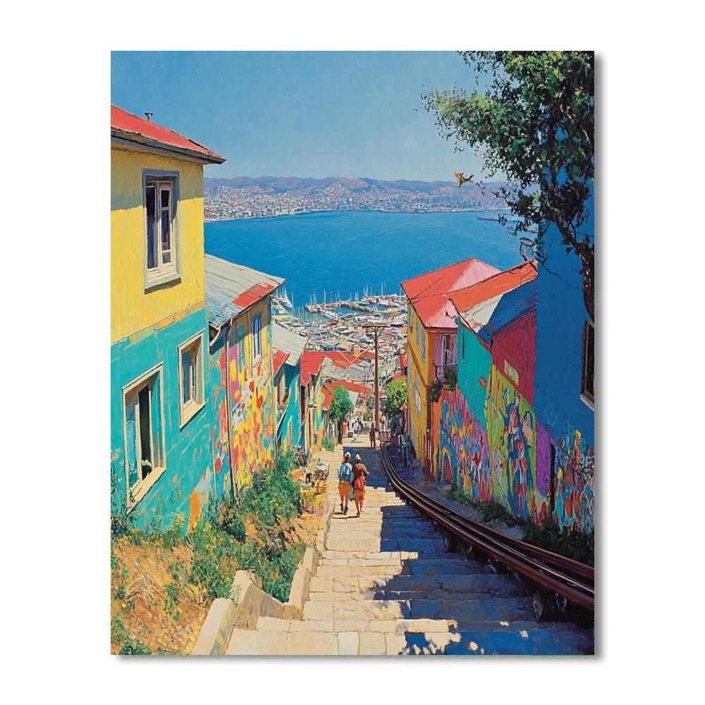 Colorful Stairways Of Valparaiso Hillside View Valparaiso Chile paint by numbers