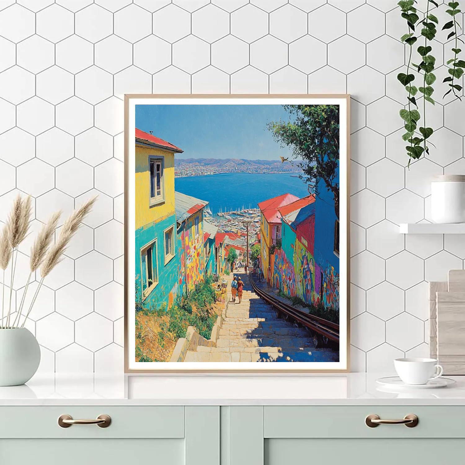 Colorful Stairways Of Valparaiso Hillside View Valparaiso Chile paint by numbers