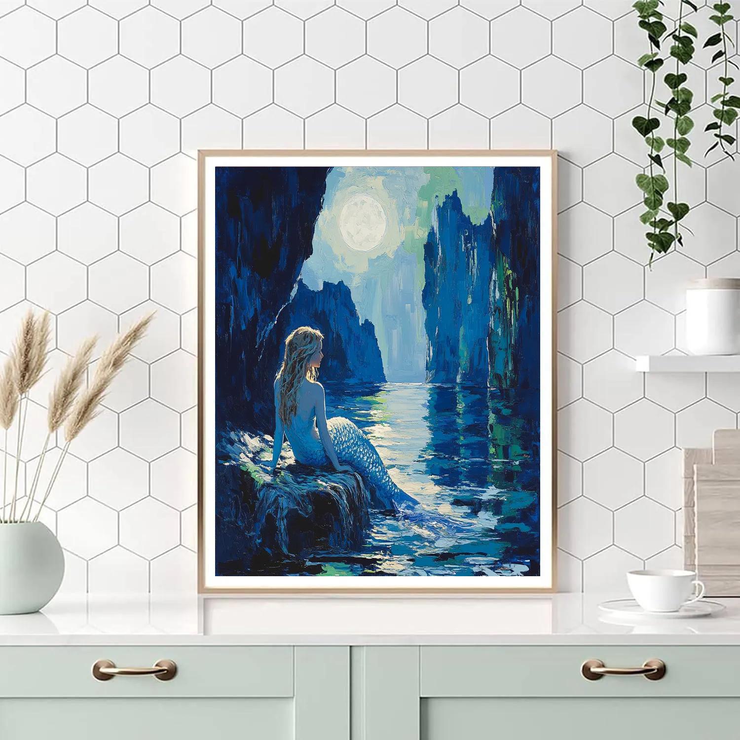 John William Waterhouse Inspired Mermaid At Moonlit Cove DIY paint by numbers
