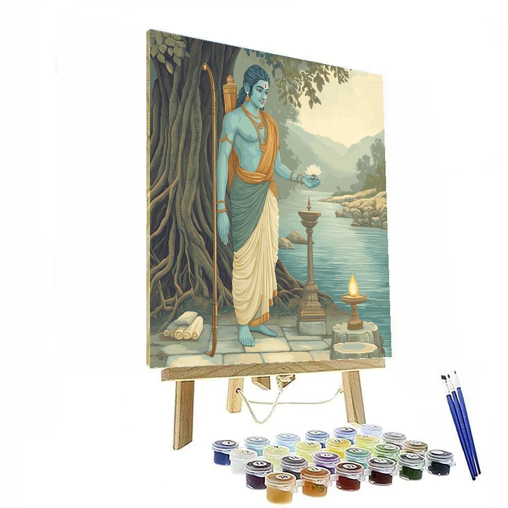 Rama Offers A Lotus At A Riverside Shrine Numbered painting kits
