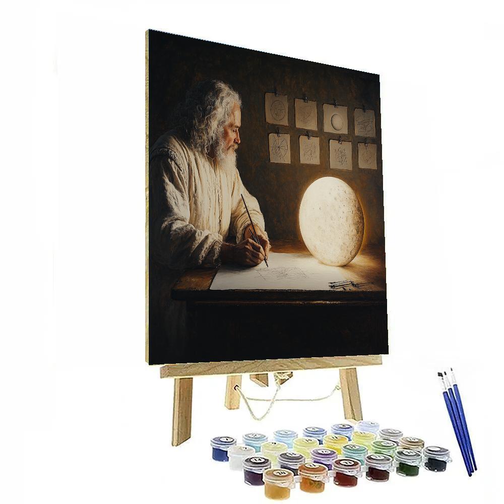 Leonardo Da Vinci Inspired Astronomer Sketching The Moon Number painting