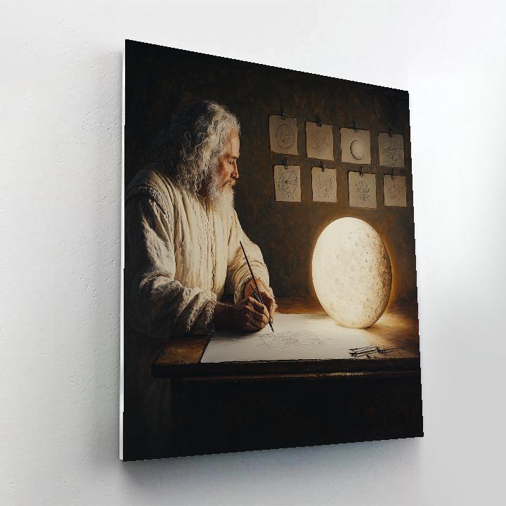 Leonardo Da Vinci Inspired Astronomer Sketching The Moon Number painting