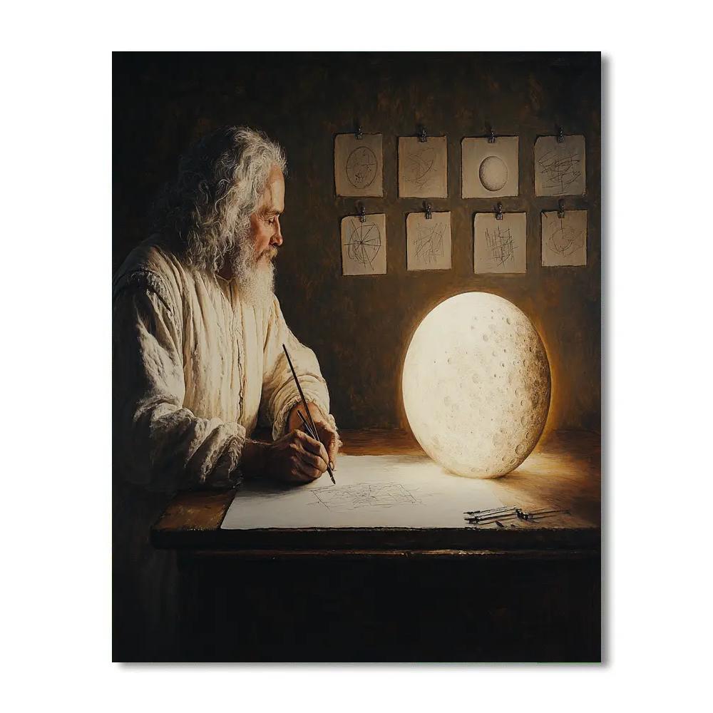 Leonardo Da Vinci Inspired Astronomer Sketching The Moon Number painting
