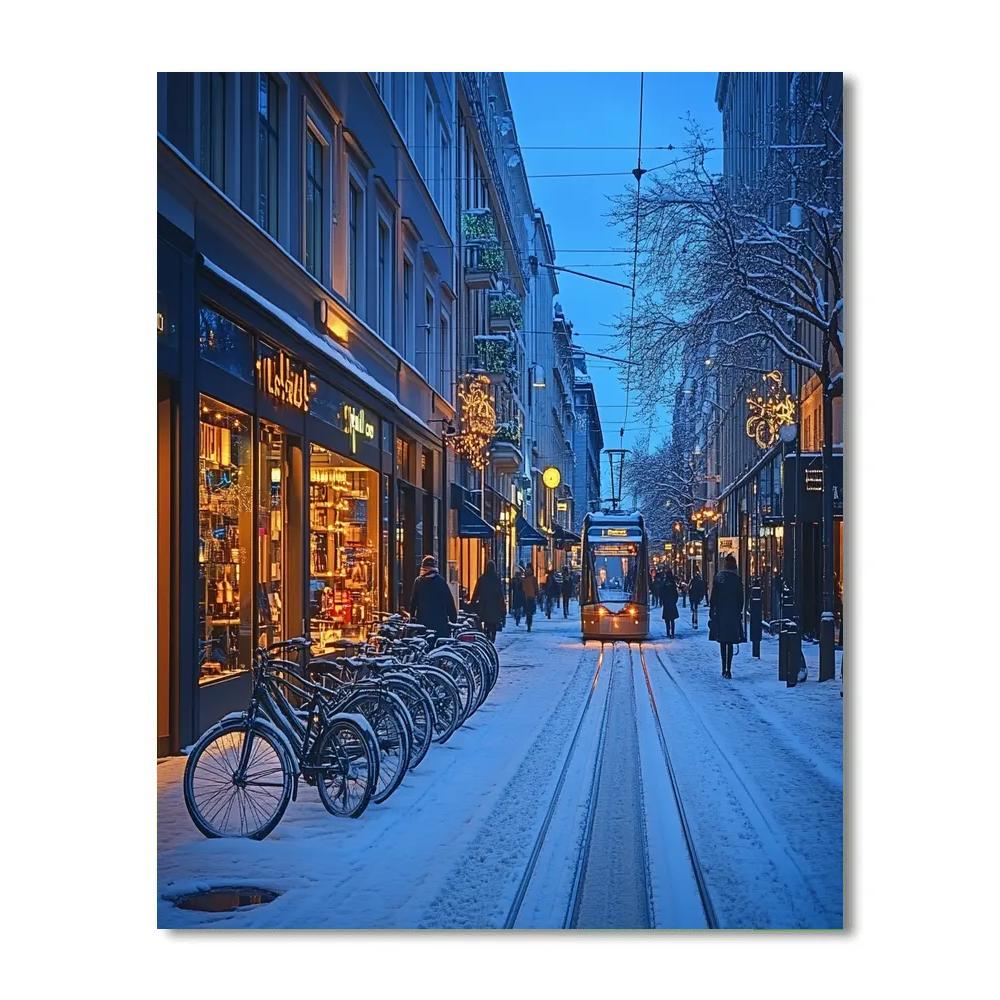 Winter Blue Hour At The Helsinki Design District Streets Helsinki Finland Painting by numbers kit