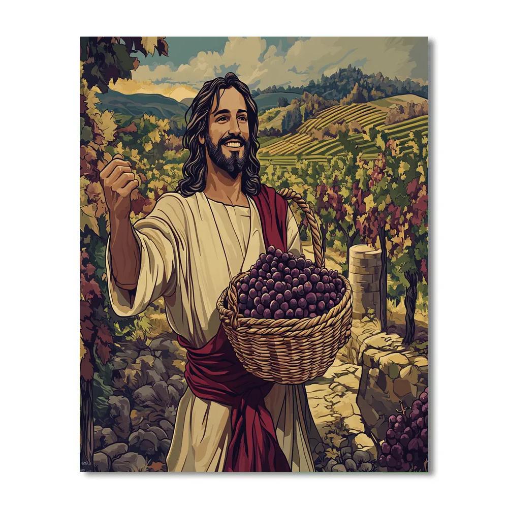 Jesus With The Vineyard Harvest Basket Paint by numbers kits