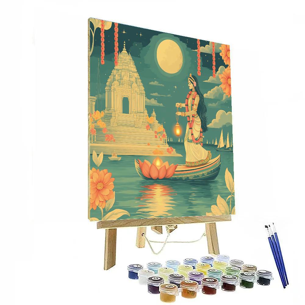 Harbor Lantern Ceremony With Lakshmi Painting by numbers kit
