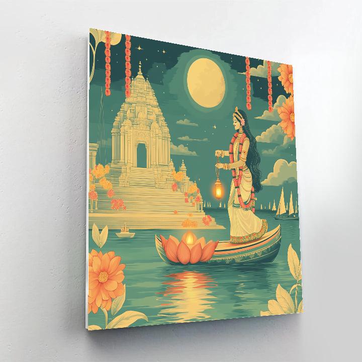 Harbor Lantern Ceremony With Lakshmi Painting by numbers kit