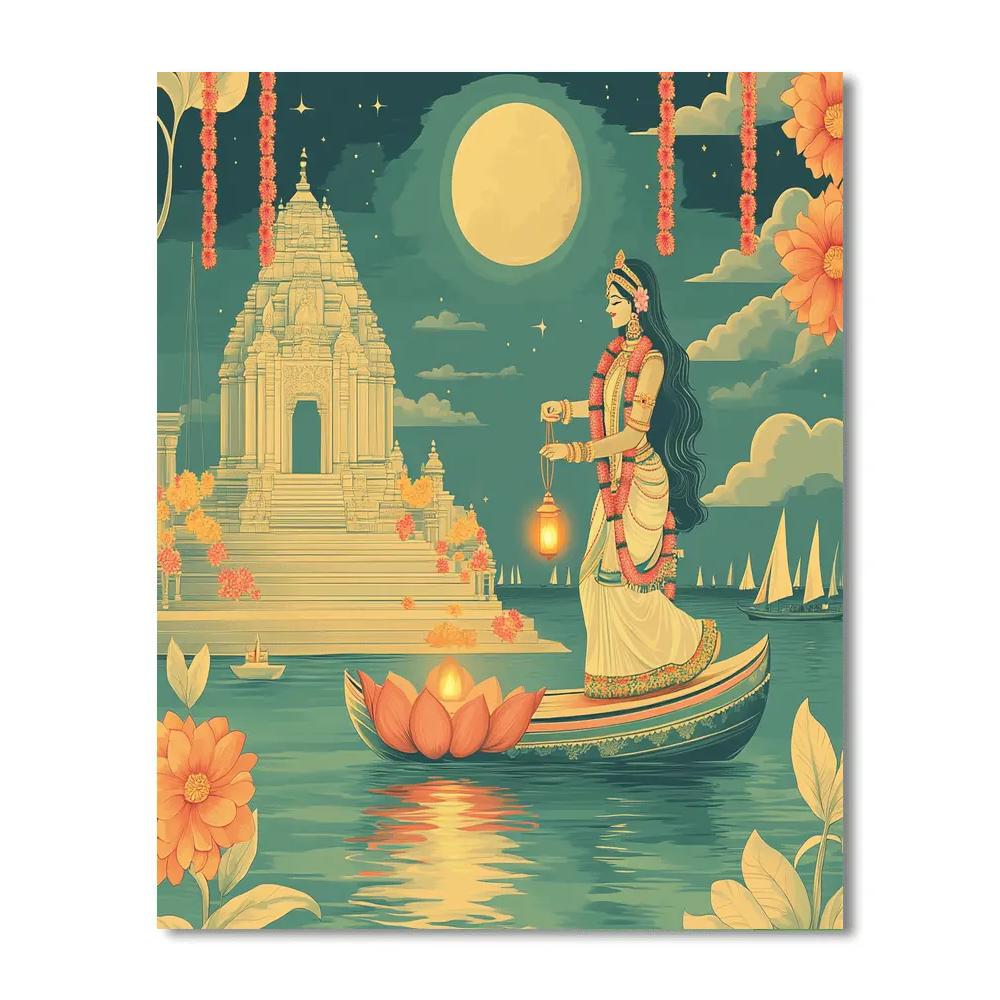 Harbor Lantern Ceremony With Lakshmi Painting by numbers kit